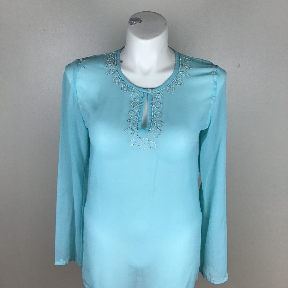 Antilia Femme sky blue sheer blouse size M.
